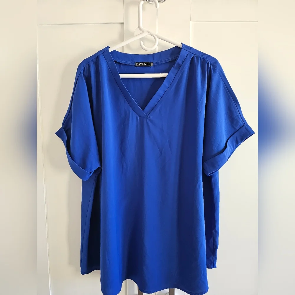 Women's Blue V-Neck Top - Picture 1 of 3